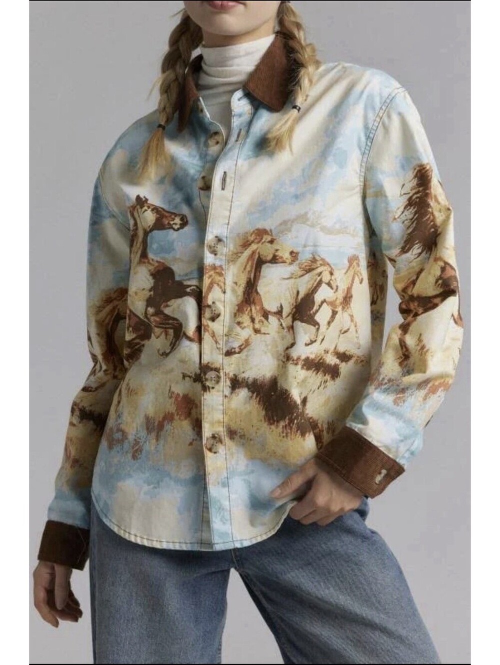 BDG Urban Outfitters Western Horse Print Button Down Long Sleeve Shirt Size L